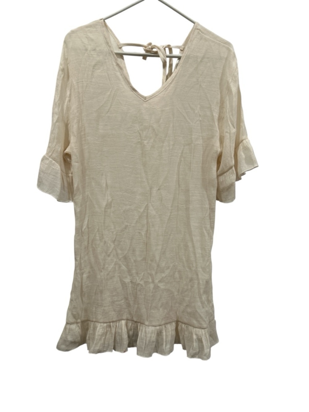 Women's cream V-Neck Ruffle Hem cover up